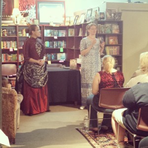 Mary Robinette Kowal (right) at Murder by the Book, Houston